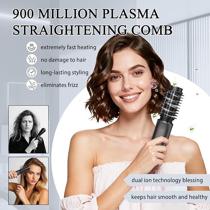 Cordless Hot Brush - Travel Portable Hair Straightener Brush, 4 Temperatures | Fast Heating, Anti-Scald, and Anti-Frizz, Cordless Straightener Tool for Travel, Date, Work - Classic Black