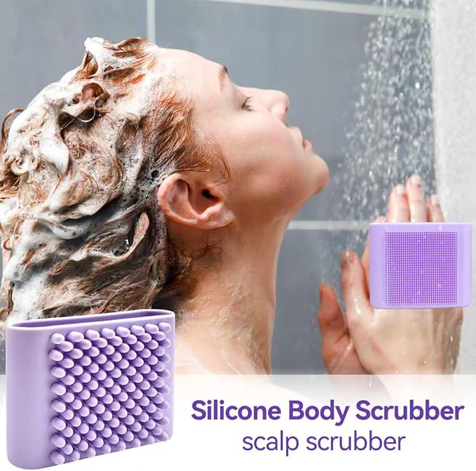 1PCS Silicone Body Scrubber Exfoliator- Bath Loofah & Sponges Alternative 4-Finger Non-Slip Grip Face & Scalp Scrubber for Sensitive Skin Body Brush for Men & Women (Purple)