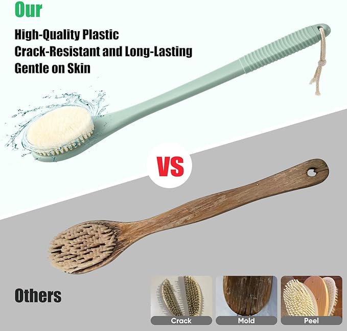 17-Inch Back Scrubber for Shower, Anti-Slip Exfoliating Body Brush for Bath, Gentle Back Brush for Shower for Men, and Women, Cleaning Skin for Smooth, Glowing Skin (Pea Green)