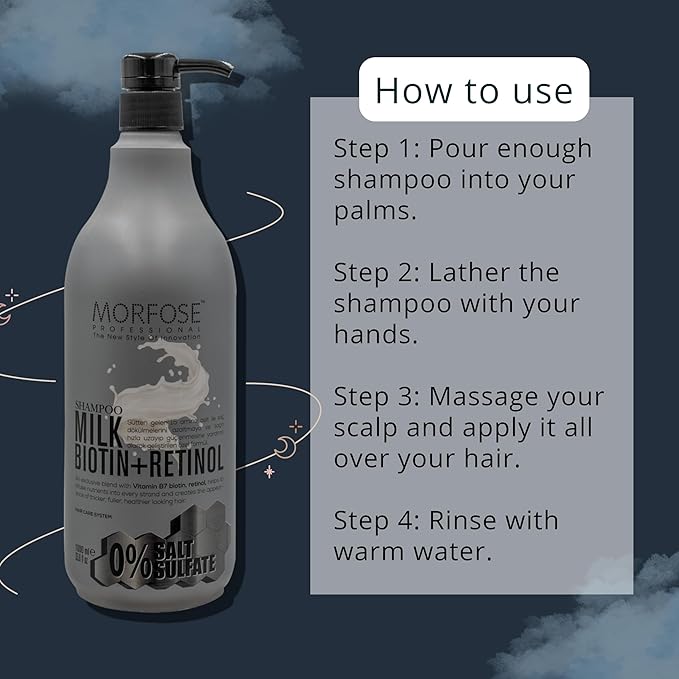 Morfose Milk Biotin Shampoo - Sulfate-Free Formula, Intensive Milk Therapy with 15 Amino Acid Complex, Biotin and Retinol Enriched for Hair Growth, Strengthening Arginine, 33.81 Fl. Oz