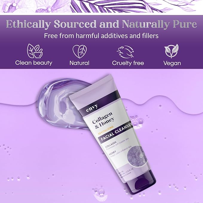 Envy Facial Cleanser with Collagen & Honey - Reduces Fine Lines, Wrinkles & Hydrating - Clean, Cruelty-Free Korean Skin Care for All Skin Types - Dermatologist Tested - 6.76 oz