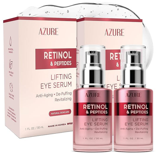 AZURE Retinol & Peptides Lifting Eye Serum - Anti Aging, De-Puffing & Revitalizing Dark Circle Corrector - Reduces Wrinkles, Fine Lines & Under Eye Bags - Skin Care Made in Korea - 30mL - 2 pack.