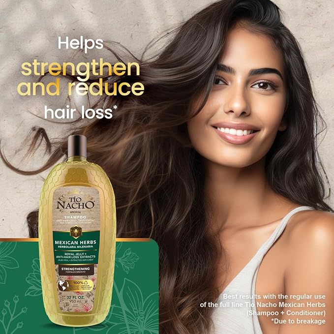 Tio Nacho Mexican Herbs Shampoo, Strengthening, Anti Hair Loss & Anti Breakage with Royal Jelly, Ginseng & Jojoba, Paraben & Cruelty Free, 32 Fl Oz