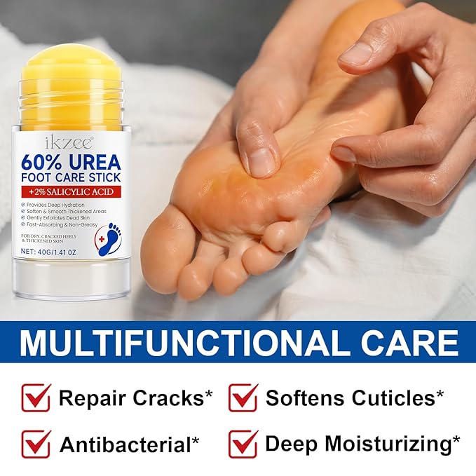 Urea Cream Stick 60% plus 2% Salicylic Acid for Feet Maximum Strength, Foot Lotion Stick for Rough Thick Dry & Cracked Skin, with Coconut Oil, Green Tea Extract, Tea Tree and Aloe Vera
