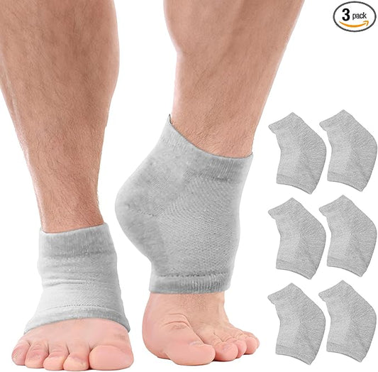 Moisturizing Socks for Mens Cracked Heels - Moisturizer Heel Sleeves to Smooth & Soften Rough Cracked Heels & Dry Feet. Large Aloe Moisturizing Heel Socks (Gray - 3 Pairs, X-Large)