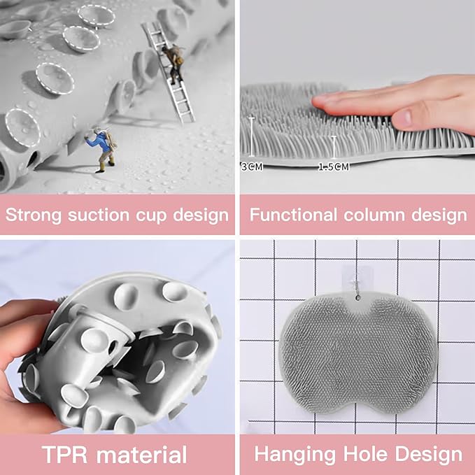 4-Pack Bath Scrubber Mat for Back Scrubbing and Foot Exfoliation - Dual-Use Shower Mats with Non-Slip Suction Cups - Soft, Durable, and Hygienic - Perfect for Full-Body Cleansing and Spa-Like Comfort
