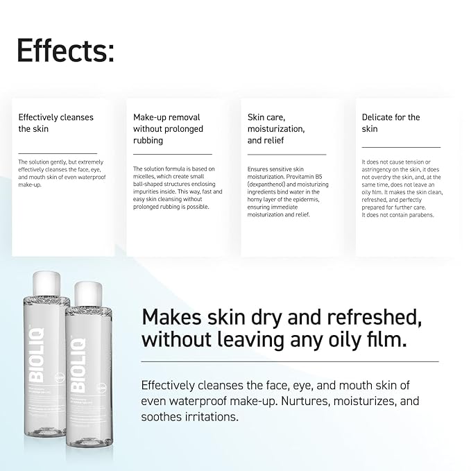 Bioliq - Clean Micellar Solution - Gentle Skin Cleanser with Provitamin B5 & Moisturizing Agents, Paraben-Free Formula for Smooth Complexion - 200 ml