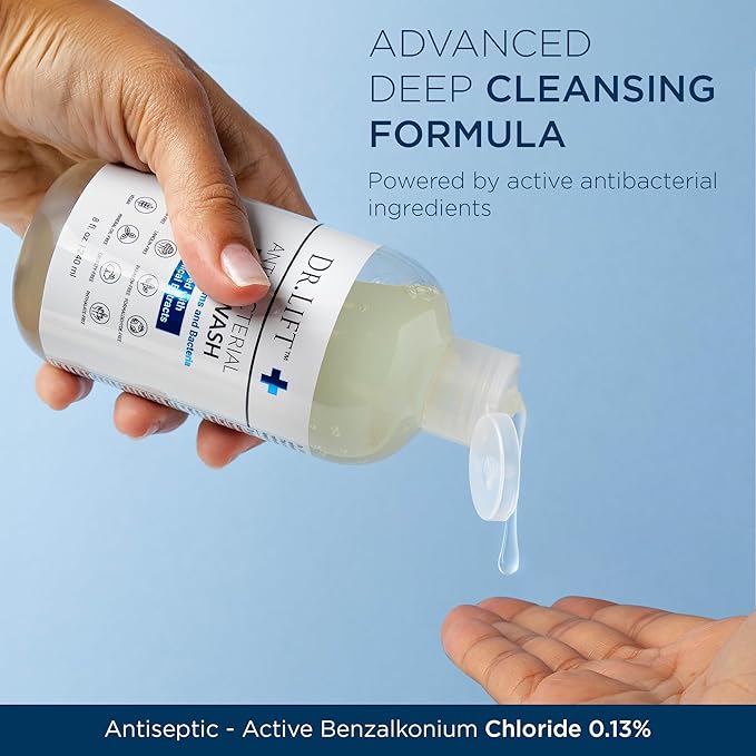 Antibacterial Body Wash, Refreshing Scent, Hydrating Shower or Bath Cleanser With Citric Acid, Spirulina, and Lemon, Clean Moisturizing Formula, Vegan, Paraben and Phthalate Free, 8 Fl Oz