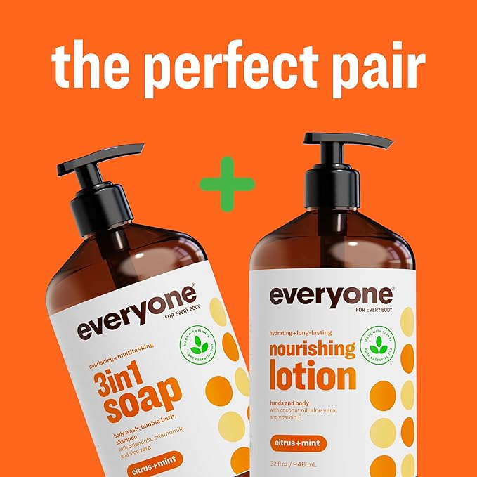 Everyone 3-in-1 Soap, Body Wash, Bubble Bath, Shampoo, 32 Ounce (Pack of 2), Citrus and Mint, made with Essential Oils for Men and Women