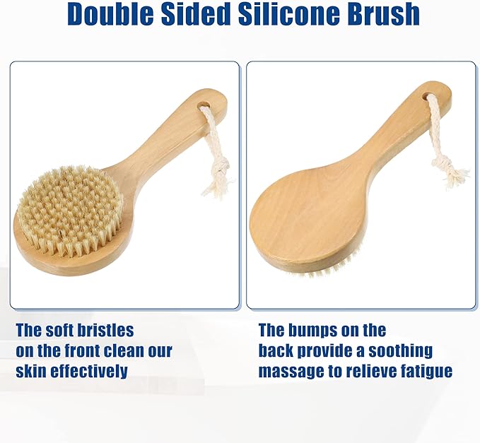 VOCOSTE 1 Pcs Bath Brush, Back Scrubber Wood for Shower with Short Handle, Brown, 7.9 Inches