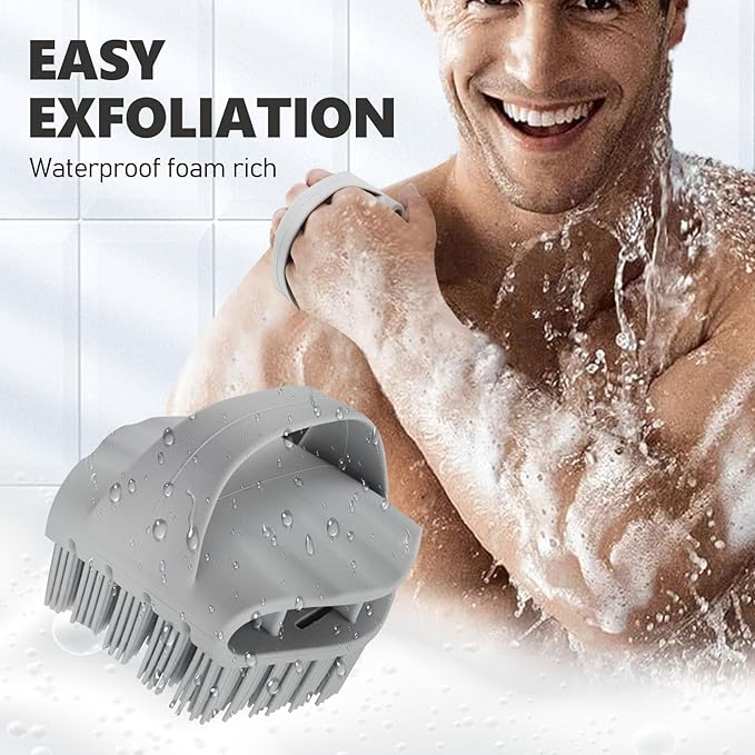 Silicone Body Scrubber with Handle - Exfoliating Shower Brush for Men & Women, Travel-Friendly & Quick-Dry, Soft Silicone Loofah Alternative for All Skin Types (Gray)
