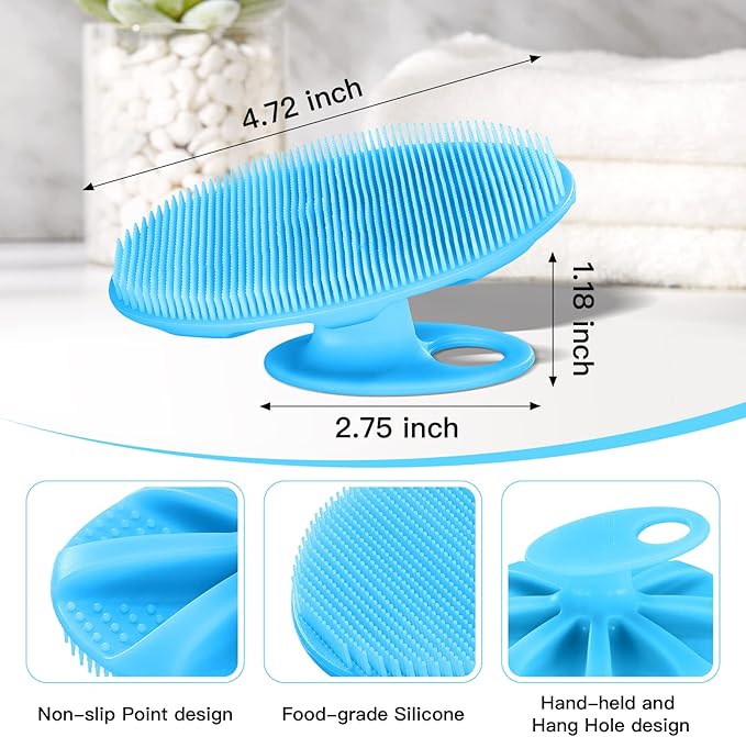 INNERNEED Food-Grade Soft Silicone Body Cleansing Brush Shower Scrubber, Gentle Exfoliating and Massage for All Kinds of Skin (Blue)