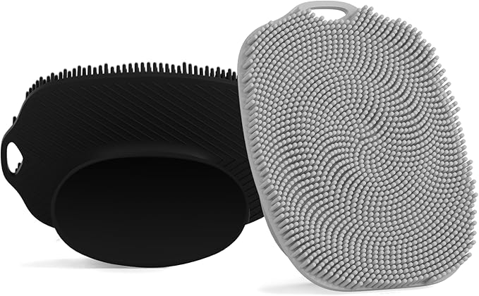 2 PCS Face Scrubber, Soft Silicone Face Exfoliator with Suction Cup for Man and Women Deep Skin Clean, Gentle Facial Cleaning Brush Suitable for All Sensitive Skin (Black+Gray)