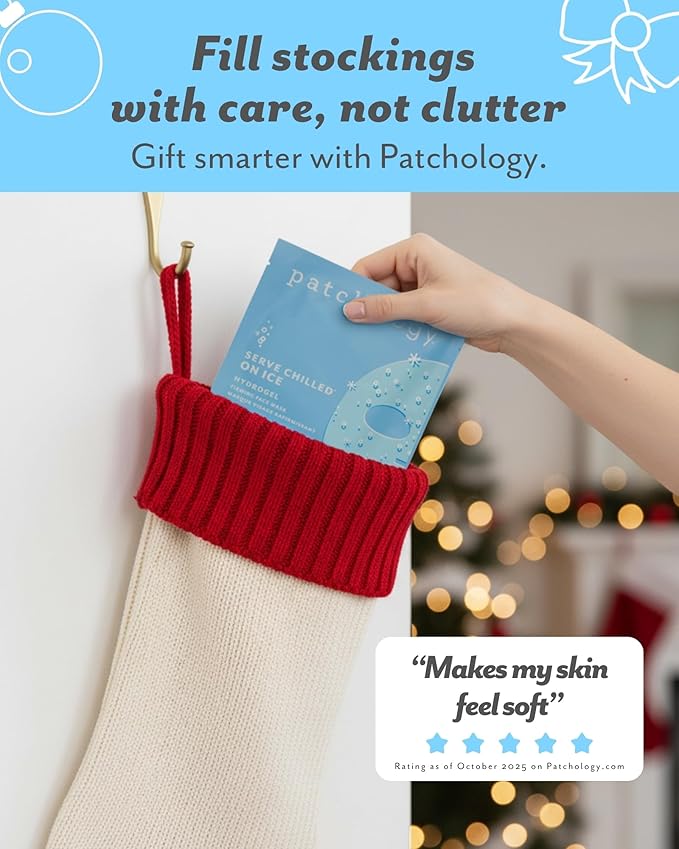 Patchology Iced Cooling Hydrogrel Face Mask Sheet with Peptides, Cloudberry Oil & Bakuchiol, Facial Sheet Mask for Soothing, Puffiness & Firming Skin - Christmas Gifts & Stocking Stuffers (1 Count)