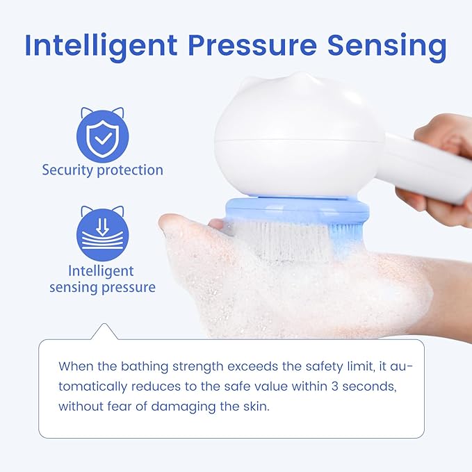 Electric Back Scrubber for Shower Body Brush, Waterproof Shower Body Scrubber for Cleansing, Massaging, Rechargeable Bath Brush for Kids & Adults with 2 Heads & 3 Speed Modes, Milk White XY0