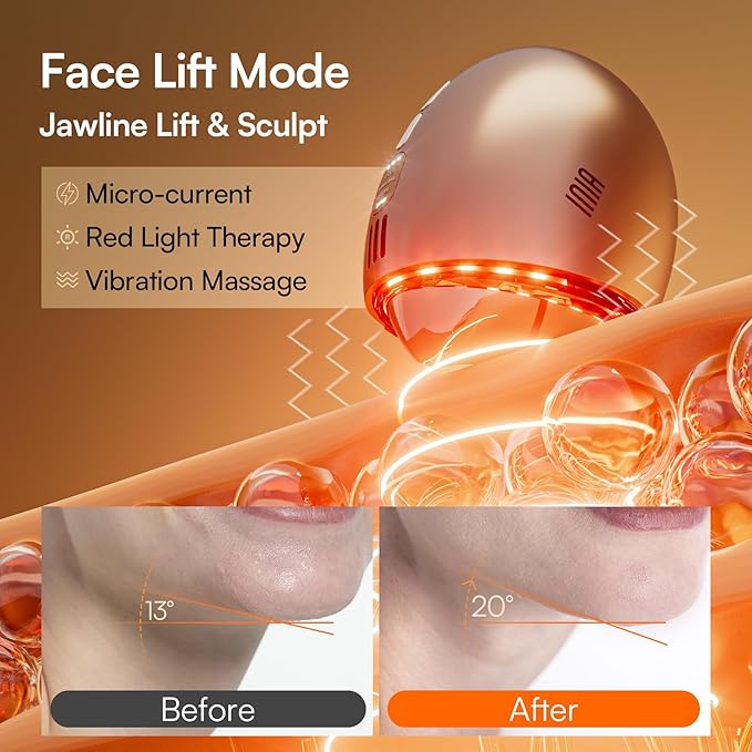 INIA 7-in-1 Red Light Therapy for Face and Neck Gua Sha Facial Massager Tool Device with Thermal and Cryo Mode for Puffiness & Firming Skincare Tool