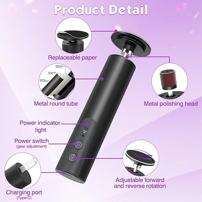 Electric Foot Callus Remover, 2 in 1 Foot File Grinder Tool with 6 Speed Controller, Foot Sander Foot Scrubber Dead Skin Remover,Rechargeable Pedicure Tools for feet Men Women