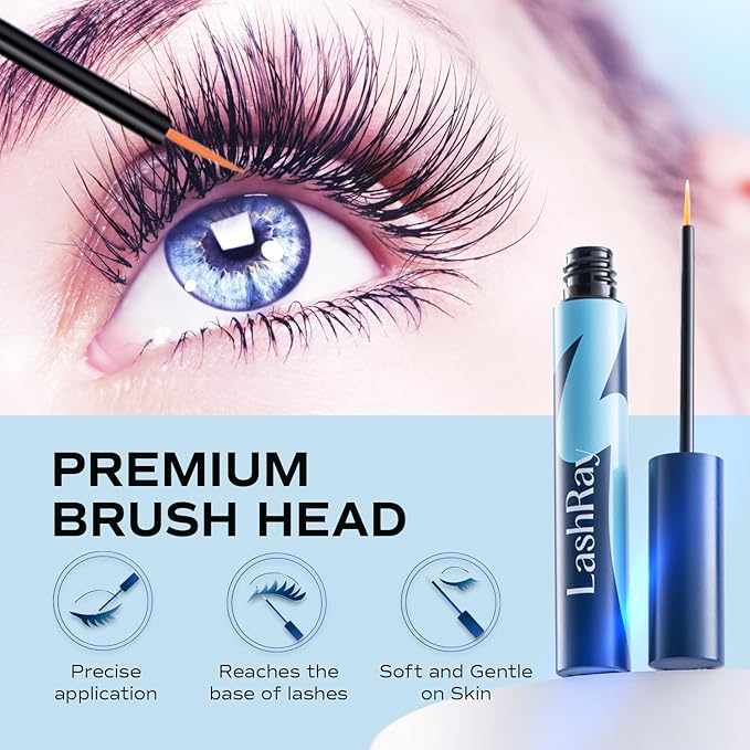 Advanced Lash Serum for Eyelash Growth: LashRay Renewing Eyelash Serum, Peptide-Infused Lash Enhancing Treatment to Grow Longer Thicker Natural Lashes for Women, 0.1 oz