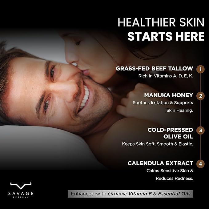 Beef Tallow Lotion for Face, Neck and Hands – Whipped Grass-Fed & Finished Tallow Balm with Manuka Honey & Olive Oil – No Seed Oils – All-In-One Cream Moisturizer for Skin – 4 oz