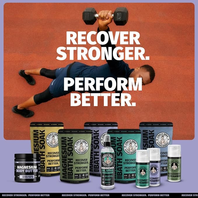 Coach Soak Recovery Bath Soak & Nighttime Magnesium Body Butter Bundle - Calming Lavender Scent - 3lb Bath Salts & 8oz Body Cream with Essential Oils, Magnesium & Shea Butter