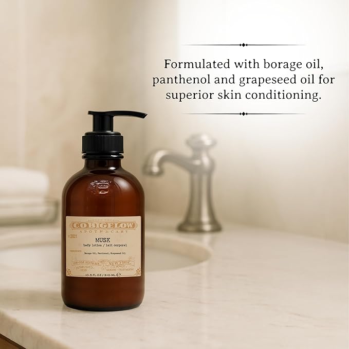 C.O. Bigelow Musk Body Lotion, Iconic Collection Moisturizing Body Lotion with Shea Butter, Borage Oil & Grapeseed Oil, 10.5 Fl Oz