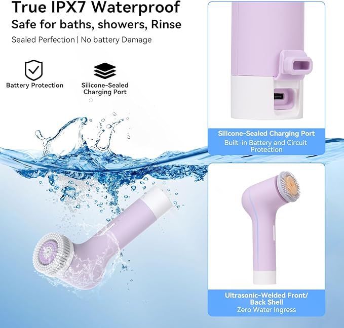 Electric Facial Cleansing Brush - Rechargeable Silicone Face Scrubber exfoliator,Face Pore Cleansing Brush,3 Speeds,Waterproof, Exfoliating & Massage,for Women & Men.for Face Skin Issues,Purple