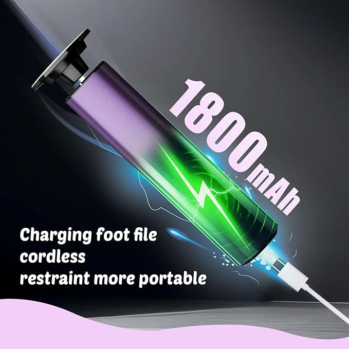 Electric Foot Callus Remover - 9-Speed with Glass Crystal Grinding Disc & Storage Box, 80/120 Grit Sandpapers (20pcs), 10 Nail Heads, Type-C Fast Charge for Dead Skin