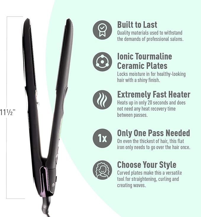 Professional Series Ultra-Smooth Cosmo Flat Iron for Thick Hair by MINT | Powerful Salon-Grade Single-Pass Ceramic Tourmaline Ionic Hair Straightener. Travel-Ready Dual Voltage