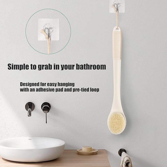 17-Inch Back Scrubber for Shower, Anti-Slip Exfoliating Body Brush for Bath, Gentle Back Brush for Shower for Men, and Women, Cleaning Skin for Smooth, Glowing Skin (Cream White)