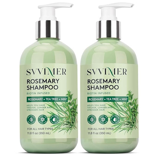 Svvimer Rosemary Hair Thickening Shampoo: Thickening and Strengthening Formula for Men & Women - Volumizing Shampoo with Tea Tree Oil Biotin Mint - For Thinning Fine Hair 11.8 Fl Oz (Pack of 2)