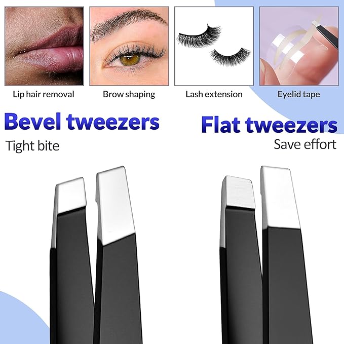 Pimple Popper Tool Kit 12PCS: 9 × Blackhead Removers, 2 ×Eyebrow Tweezers, 1 × 5X Mirror, Stainless Pimple Extractor, Blackhead, Acne, Blemish, Facial Hair Removal Tools Kit (Black)