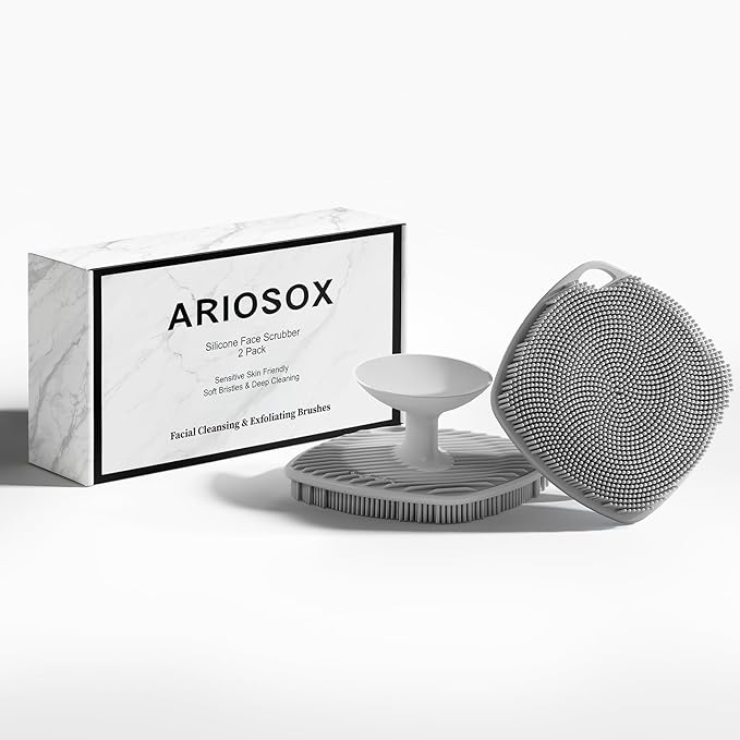 2 Pack Face Scrubbers, Silicone Face Scrubber Soft Bristles, Gentle Lather, Exfoliating & Deep Cleaning for Sensitive Skin, Giant Suction Cup Stick Securely, Easy to Store (Gray)