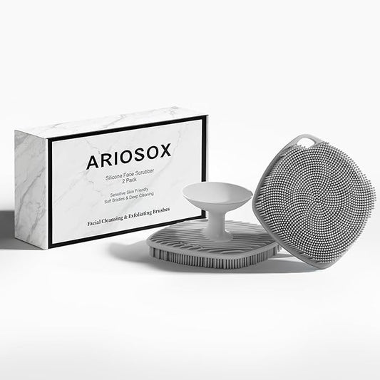 2 Pack Face Scrubbers, Silicone Face Scrubber Soft Bristles, Gentle Lather, Exfoliating & Deep Cleaning for Sensitive Skin, Giant Suction Cup Stick Securely, Easy to Store (Gray)