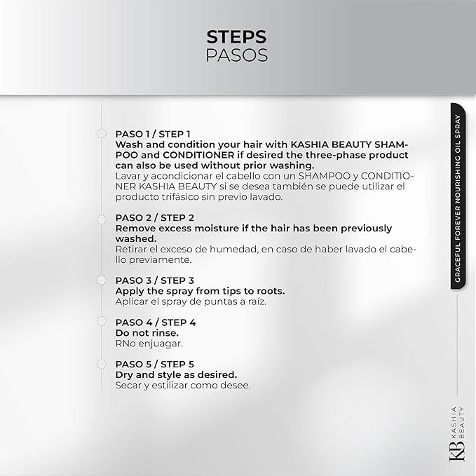 Kashia Beauty Graceful Forever Nourishing Oil Spray 9.6 oz – Leave-In Three-Phase Treatment with Nano Technology – Hydrating Detangler & Thermal Protector for Radiant Healthy Hair