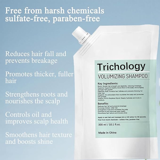 Anti-Hair Fall Trichology Shampoo & Less Shedding Volumizing Shampoo with Biotin, Arginine & Oleanolic Acid for Hair Loss, Thinning, Hair Growth, Oil Control & Scalp Nourishment – 300ML