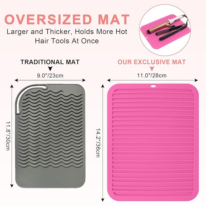 AMIJEAL Oversize Silicone Heat Resistant Mat for Hair Tools, Curling Iron Flat Iron Hair Straightener Holder Mat, Portable Hot Tools Cover Pad for Travel Vanity Salon(14.2" x 11.0")