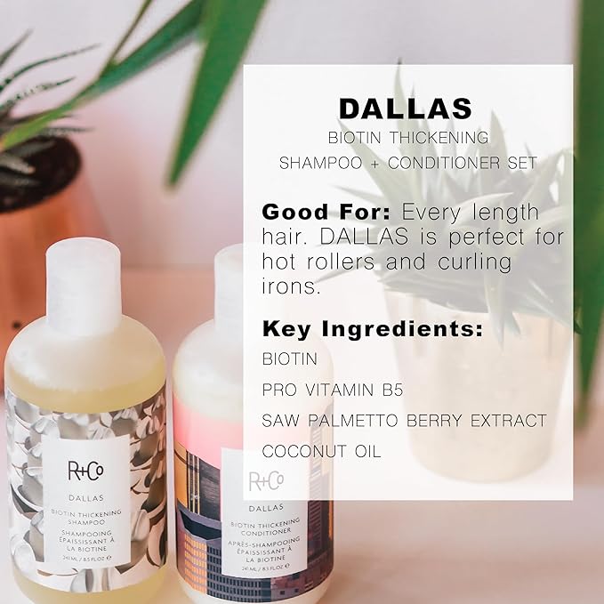 R+Co Dallas Biotin Shampoo + Conditioner Travel Set | Adds Volume, Strength & Fullness | Vegan + Cruelty Free | 2oz (Pack of 2)