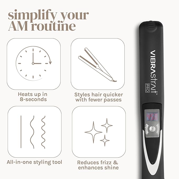 Pro Vibrating Ceramic Tourmaline Ionic Flat Iron, 1.75-inch | Fast, Frizz-Free Ceramic Hair Straightener: Easy, Gentle Glide for Waves, Curls, Smooth Hair | Professional Hair Styling Tools