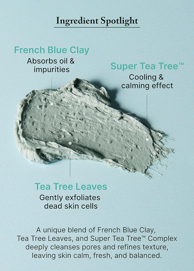 AROMATICA Super Tea Tree Clay Mask Cleanser, Blackhead Remover & Pore Minimizer for Face, Korean Face Wash with Tea Tree Oil, 2 In 1 Acne Skin Care Clay Mask & Cleanser, Oil control (5.0 fl oz)