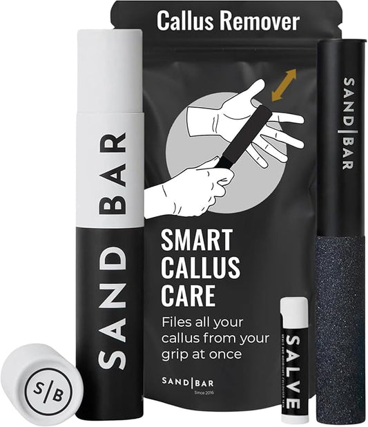 SandBar Ultimate Callus Remover Set - 4" & 8" Files with Moisturizing Salve Balm Stick - Elevating Athletes, Weightlifters & Rock Climbers for Smoother Hands & Feet - Gold (Black) (Flat Black Bundle)
