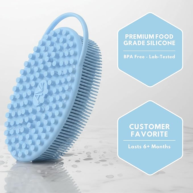 Silicone Body Scrubber for Shower - Gentle Exfoliating Back Scrubber with Soft Bristles - Avilana Premium Dual Sided Bath Brush Massage - Loofah Alternative for Sensitive Skin - Gift Women Men