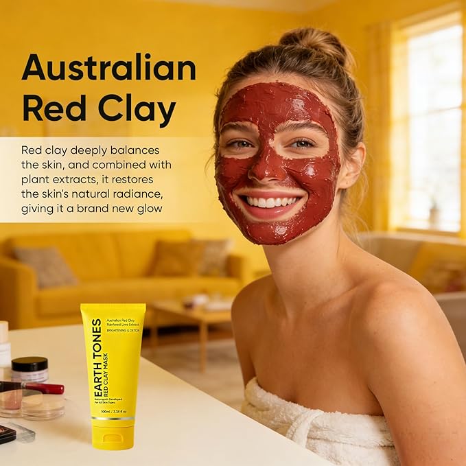 Australian Red Clay Face Mask, Earth Tones Face Mask, Brightening & Detox Mask with Desert Lime, Rainforest Limes, Shea Butter, For All Skin Types 100ml