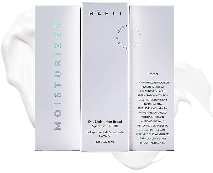 NAELI Face Moisturizer with SPF 30, Anti Aging Collagen & Peptide Cream, Reduces Wrinkles - Lightweight Skin Hydration with Hyaluronic Acid, Paraben Free & Non-Comedogenic Sunscreen, 1.4 oz