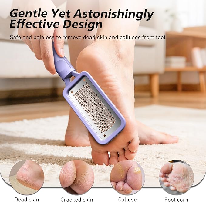 BALUCA Professional Foot File & Callus Remover - Stainless Steel Foot Rasp & Metal Feet Scrubber, Pedicure Tool for Hard Skin & Dead Skin Removal, Cracked Heel Repair for Baby Soft Feet (Purple)