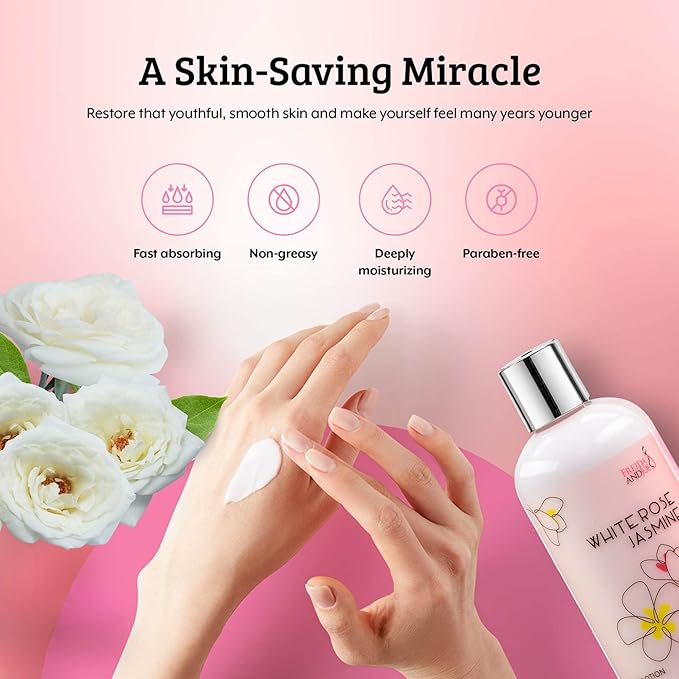 Home Spa Gift Fragrance Body Lotion Luxury Firming Scented 10oz Deep Moisturizing Fragrance Body Lotion for Women (White Rose Jasmine)