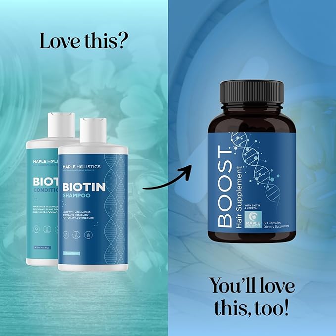 Rosemary Biotin Shampoo and Conditioner Set - Volumizing Shampoo and Conditioner for Thinning Hair for Women & Men with Nourishing B Vitamins - Color Safe Sulfate Paraben & Silicone Free (16 Fl Oz)