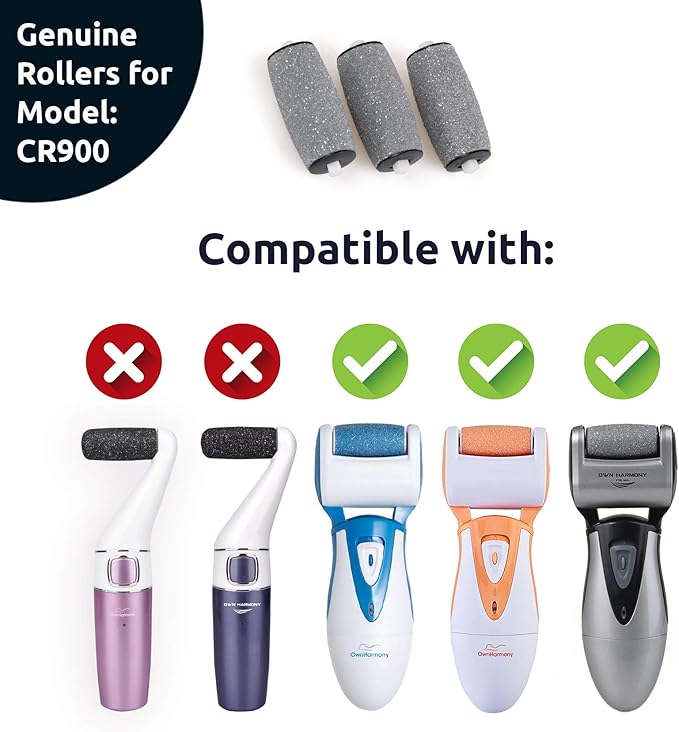 Own Harmony Extra Coarse 3 Refill Rollers Best Fit for Electric Callus Remover CR900 for Men - Pedicure File Tools Foot Care - Replacement Refills 3 Pack