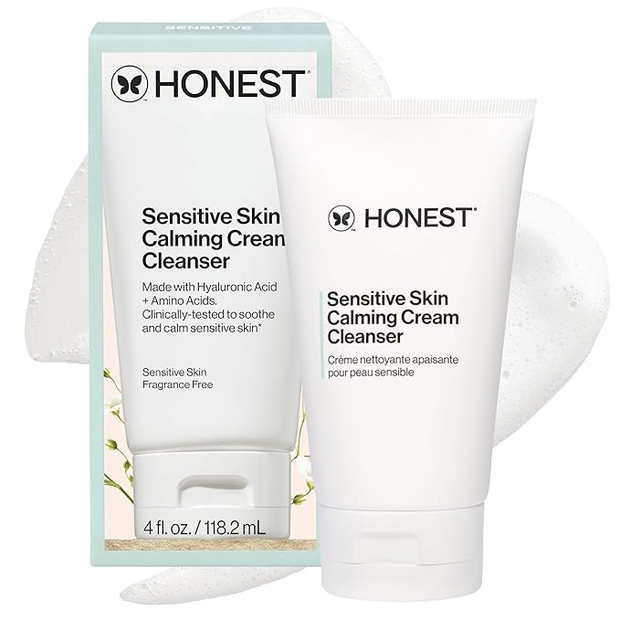 Honest Beauty Sensitive Skin Calming Cream Cleanser | Gently Cleanses, Hydrates, + Calms Skin | Hypoallergenic, Fragrance Free, Vegan | 4 fl oz