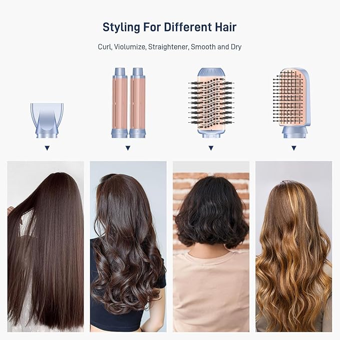Hot Air Multi-Styler - 5 in 1 Professional Hair Wrap Styler Set with Air Curlers, Hair Dryer Brush, Straightener, Concentrator for Fast Drying Curling Straightening, Travel Case Included