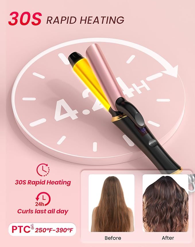 Ukliss Mini Curling Iron, Heats in 30s for Soft Waves & Curls, Dual Voltage Travel Curling Iron with 5 Temp & Anti-Scald Guard, Perfect for Short to Medium Hair,Travel Friendly (Black, 1 Inch)